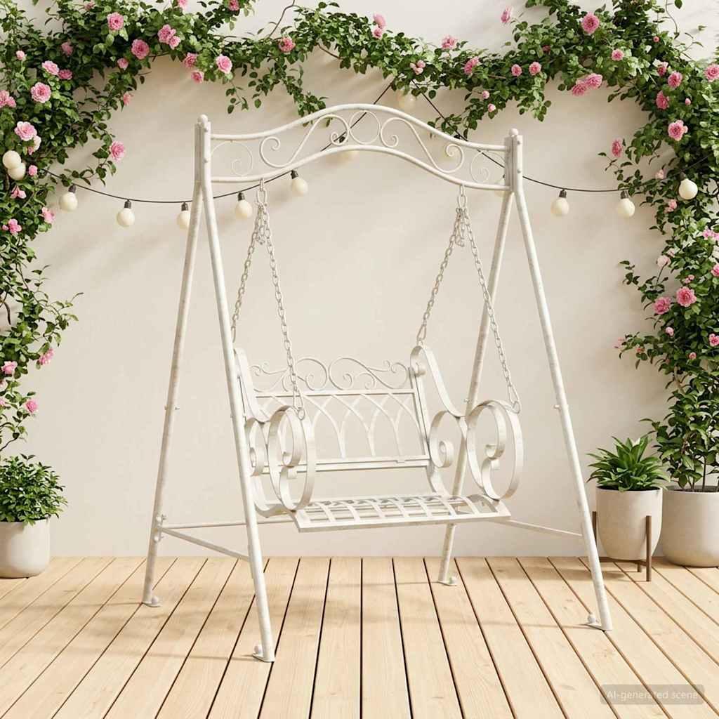 vidaXL Gyng Bænk Stål 113 x 121,5 x 168 cm Antik hvid