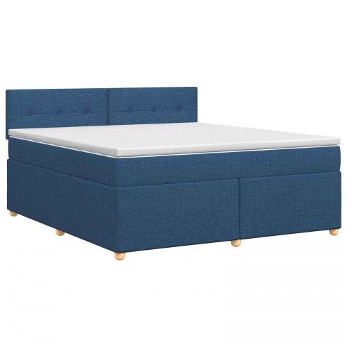 Boxmadras med topmadras og justerbar hovedgavl 140 x 190 cm blå stof