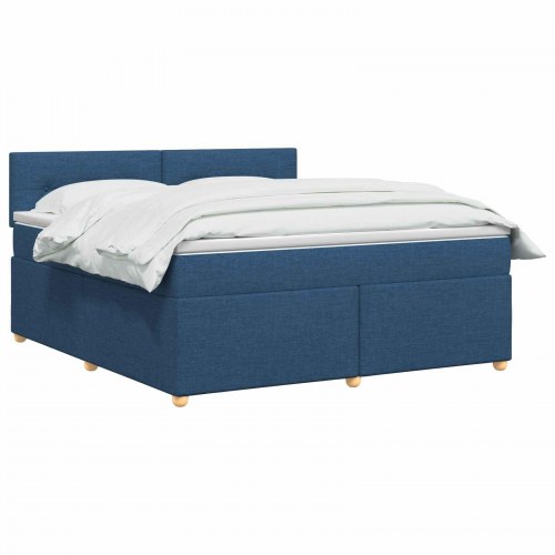 Boxmadras med topmadras og justerbar hovedgavl 140 x 190 cm blå stof