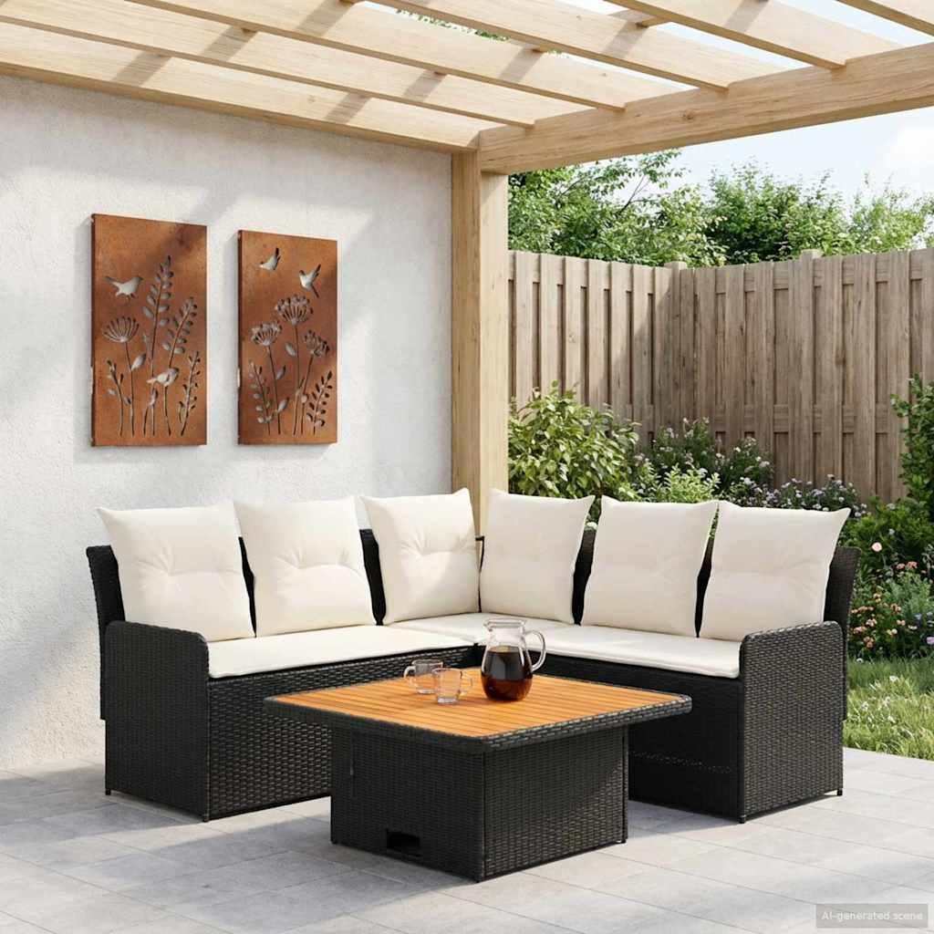 Loungesæt 4 dele i sort og cream PE-rattan til terrasse og stue