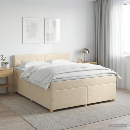 Boxmadras med topmadras og justerbar hovedgavl cremefarvet 140 x 190 cm
