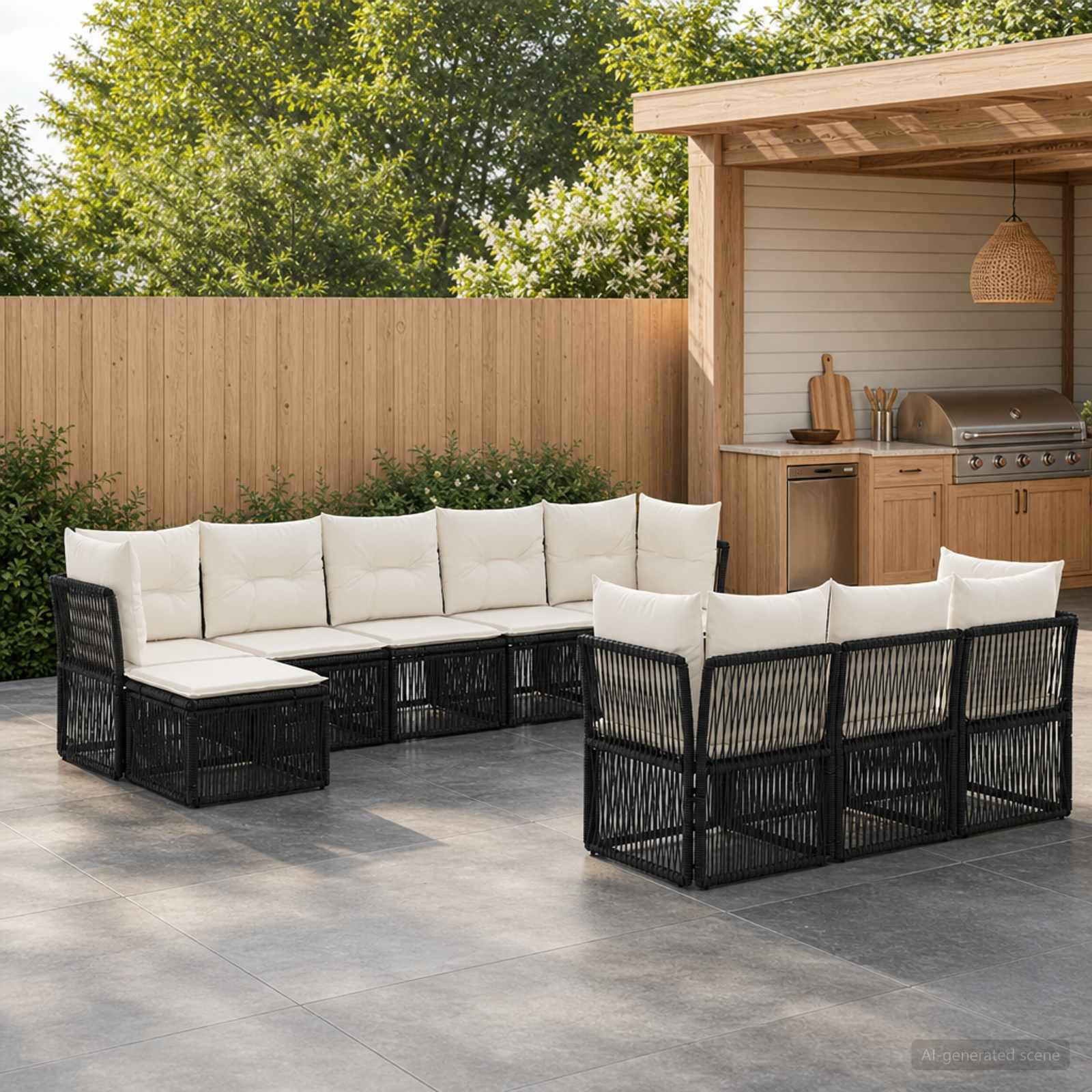 Havesofa sæt 10 stk. i sort polyrattan