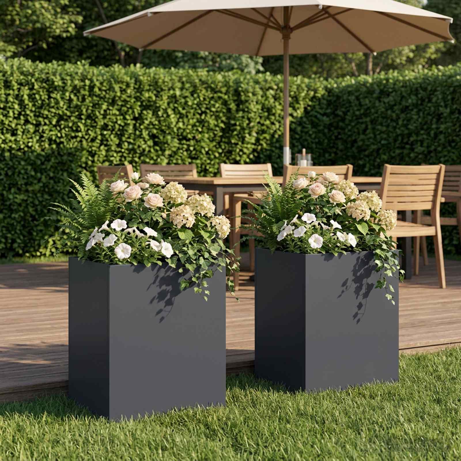 Blomsterkrukke 2 stk. antracit 40 x 30 x 40 cm - rektangulær plantekasse til udendørs brug