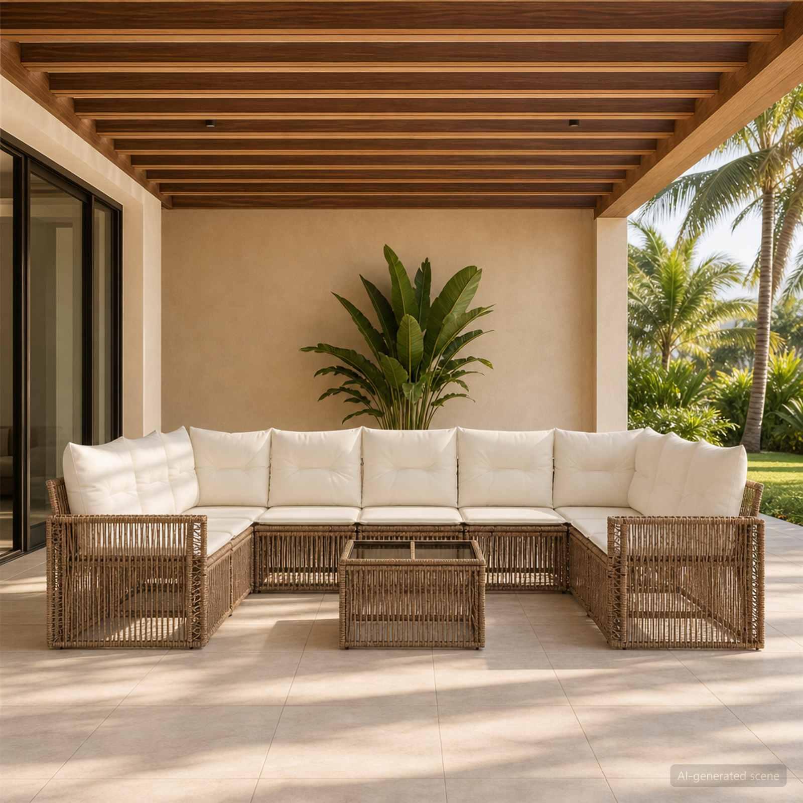 Havesofa sæt 10 stk. i beige og cremehvid polyrattan