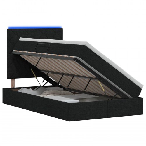 LED opbevaringsseng med madras 120 x 200 cm i sort stof