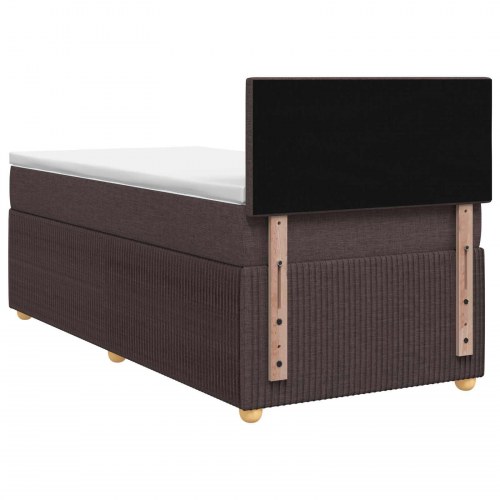 Boxmadras med topmadras 90 x 200 cm - mørk brun stof med justerbar sengegavl