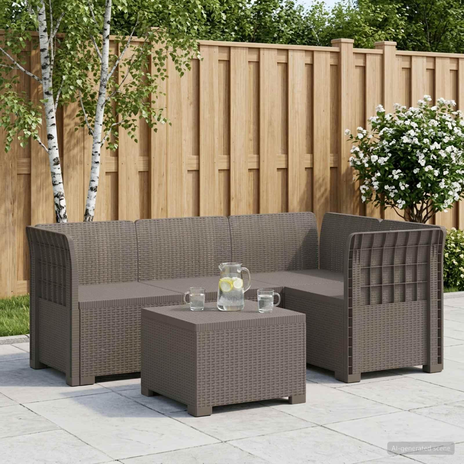 4-personers loungesæt til have i rattan-look PP lysegrå