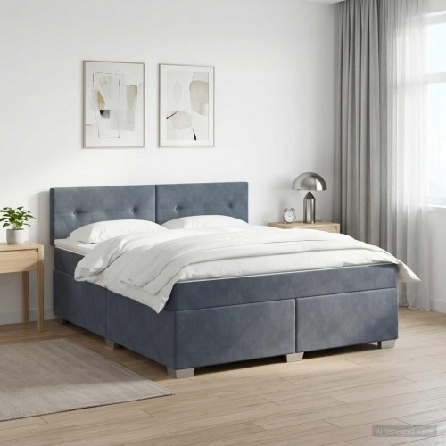 Kontinentalseng med madras og LED mørkegrå 180 x 200 cm velour
