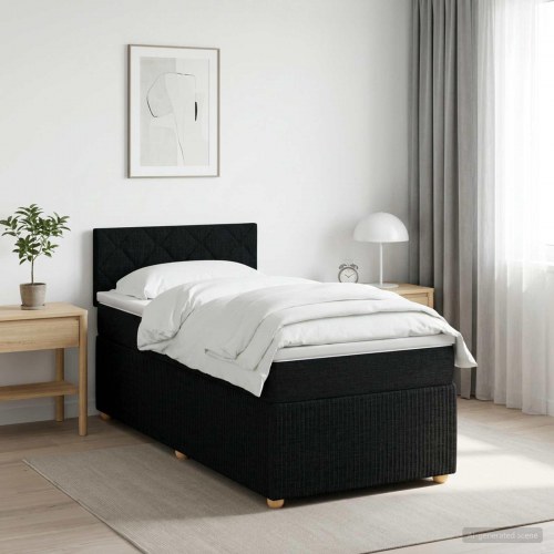 Boxmadras med topmadras og justerbar sengegavl 90 x 200 cm - sort stof