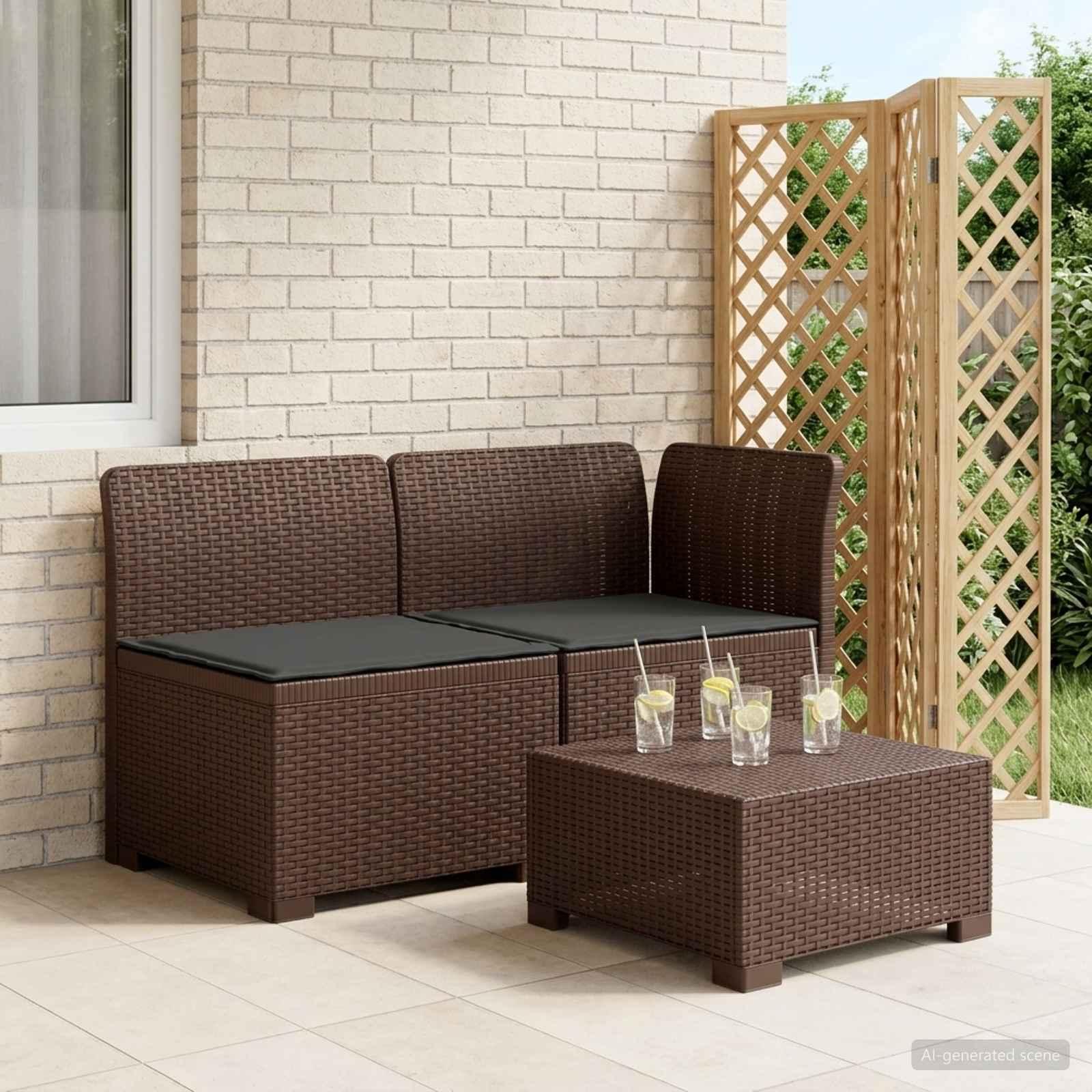 2-personers havemøbelsofa i rattan look PP med puder - brun/antracit