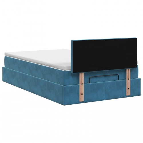 Ottoman seng med opbevaring, madras og LED - mørkeblå 120 x 200 cm velour