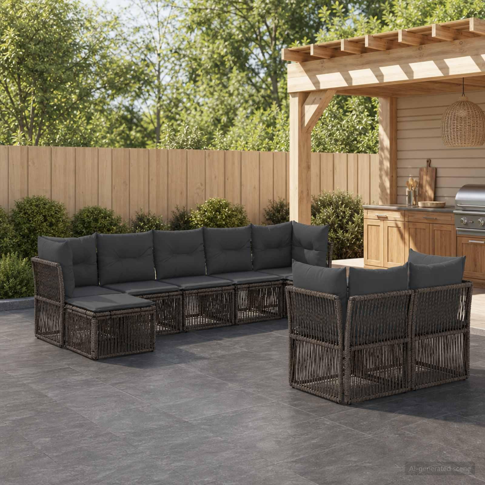 Havesofa sæt 9 stk. i grå polyrattan - modulært loungesæt til have og terrasse