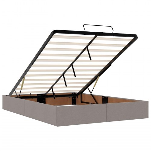 Ottoman seng med madras og LED gråbrun 140 x 190 cm stof