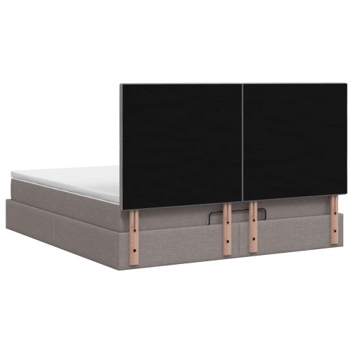Ottoman seng med madras og LED gråbrun 140 x 190 cm stof