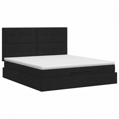 Ottoman seng med opbevaring og madras 180 x 200 cm - sort stof