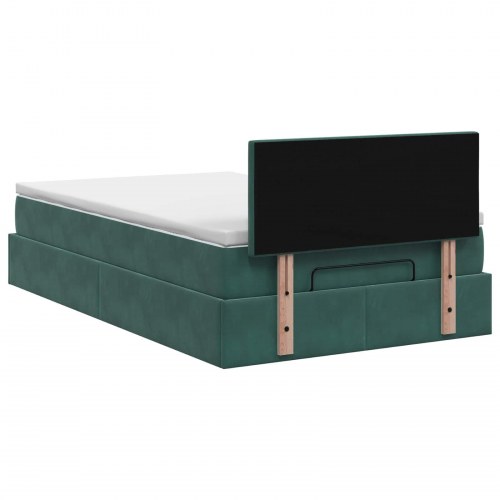 Ottoman seng med madras og LED 120 x 200 cm - mørkegrøn velour