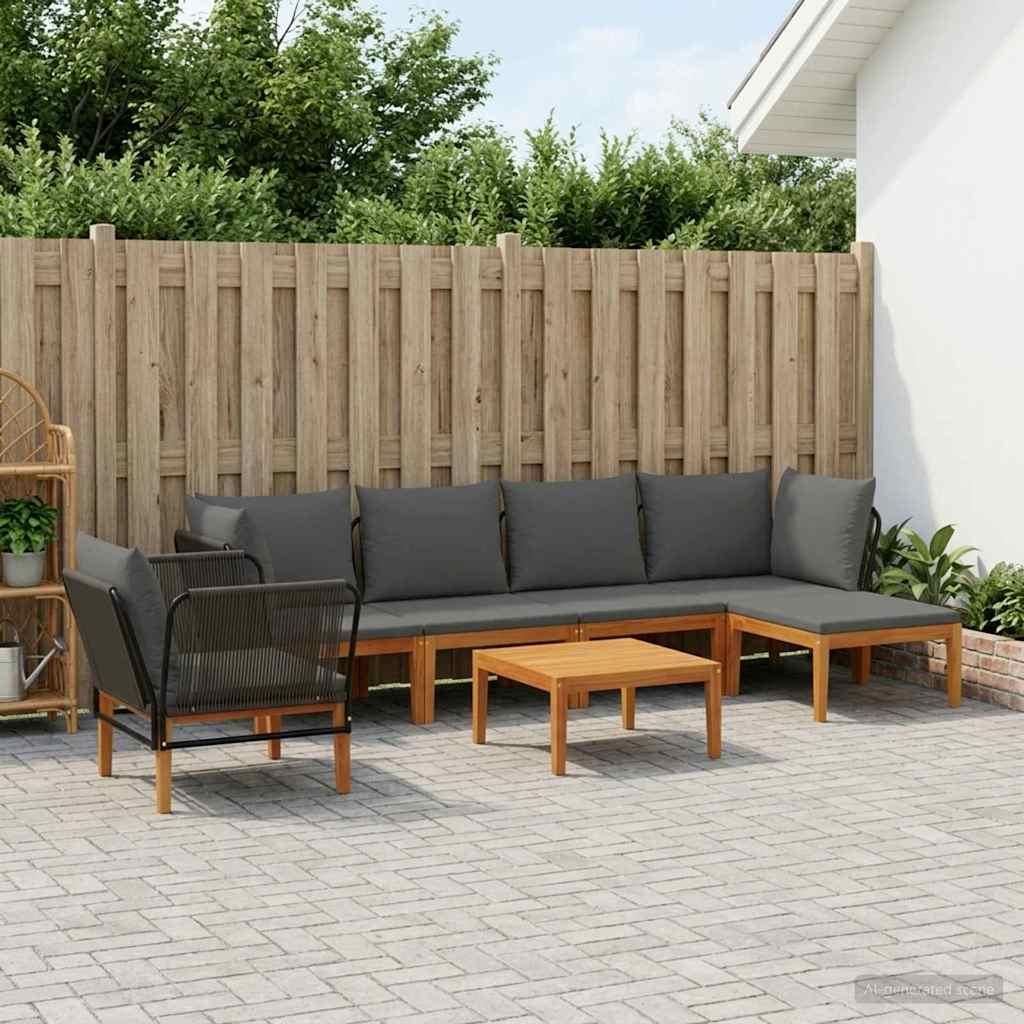 Loungesæt i massiv akacietræ og reb, 7 dele - naturfarvet/antracit