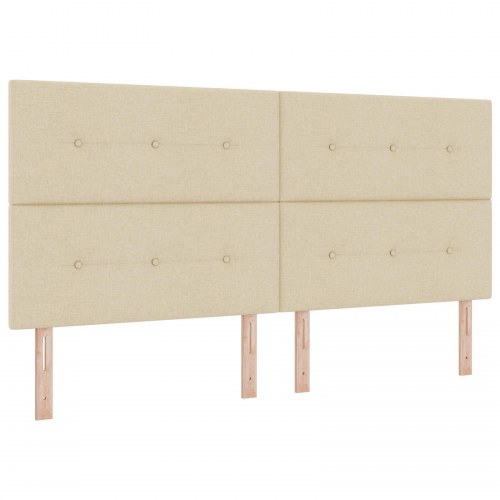 Opbevaringsseng med LED og madras 200 x 200 cm cremefarvet stof