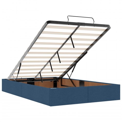 Ottoman seng med opbevaring, madras og LED 120 x 200 cm - blå stof