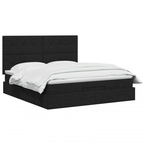 Ottoman seng med madras og opbevaring 160 x 200 cm - sort stof