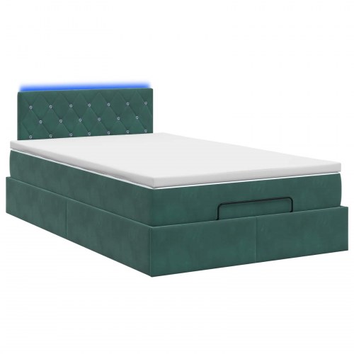 Ottoman seng med madras og LED 120 x 190 cm mørkegrøn velour