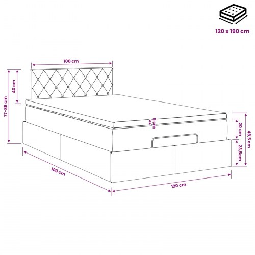 Ottoman seng med madras og LED 120 x 190 cm mørkegrøn velour