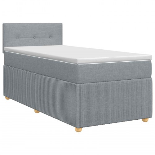 Boxmadras med topmadras og justerbar sengegavl 90 x 200 cm - lysegrå stof