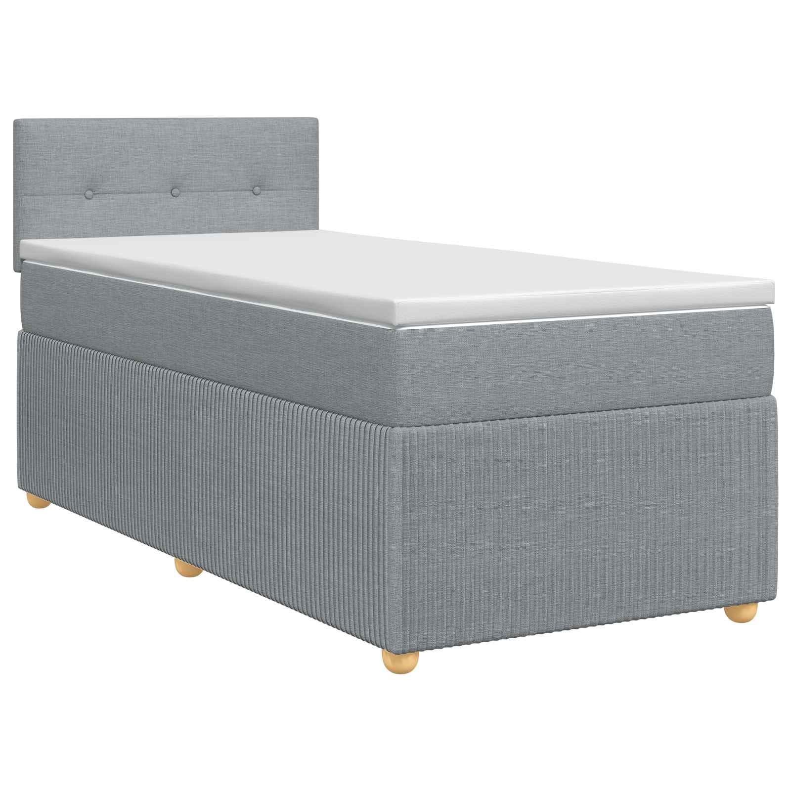 Boxmadras med topmadras og justerbar sengegavl 90 x 200 cm - lysegrå stof