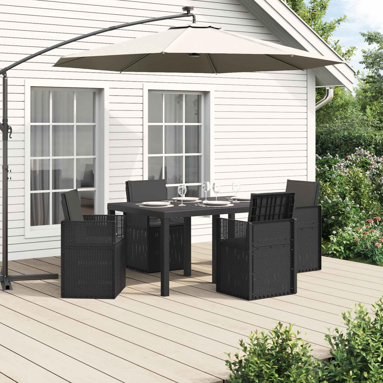 Have spisebordssæt 5 dele i antracit PP til terrasse og have