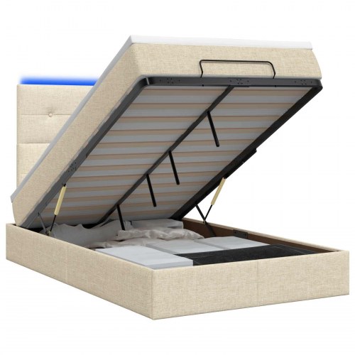 Ottoman seng med madras og LED 120 x 200 cm - cremefarvet stof