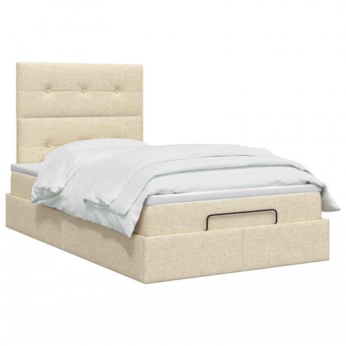 Ottoman seng med madras og LED 120 x 200 cm - cremefarvet stof