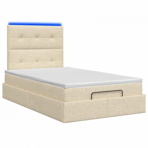 Ottoman seng med madras og LED 120 x 200 cm - cremefarvet stof