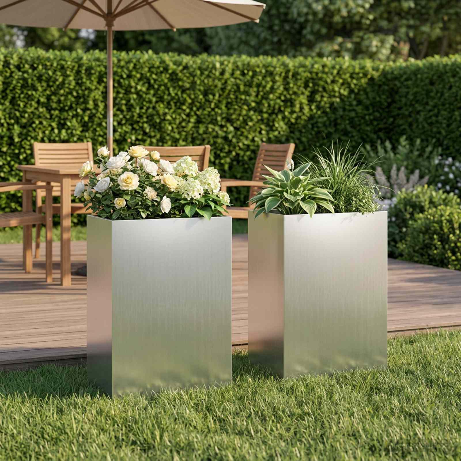 Blomsterkrukke 2 stk. sølv 40 x 30 x 75 cm - rektangulær plantekasse til have og terrasse
