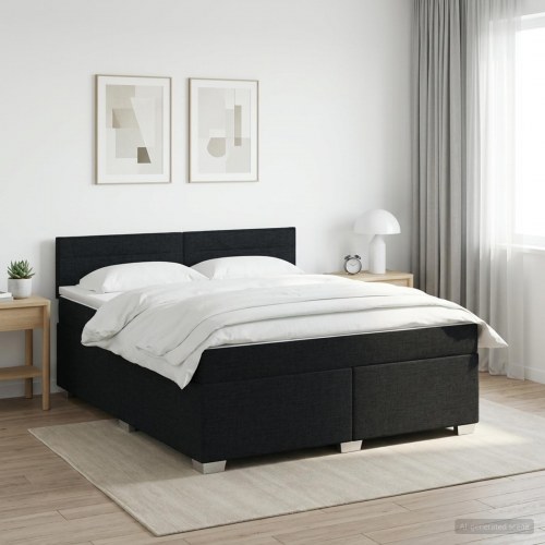 Boksmadras med topmadras og hovedgærde 160 x 200 cm - sort stof
