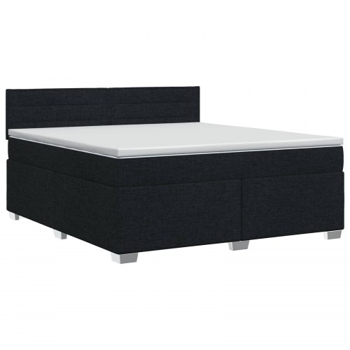 Boksmadras med topmadras og hovedgærde 160 x 200 cm - sort stof