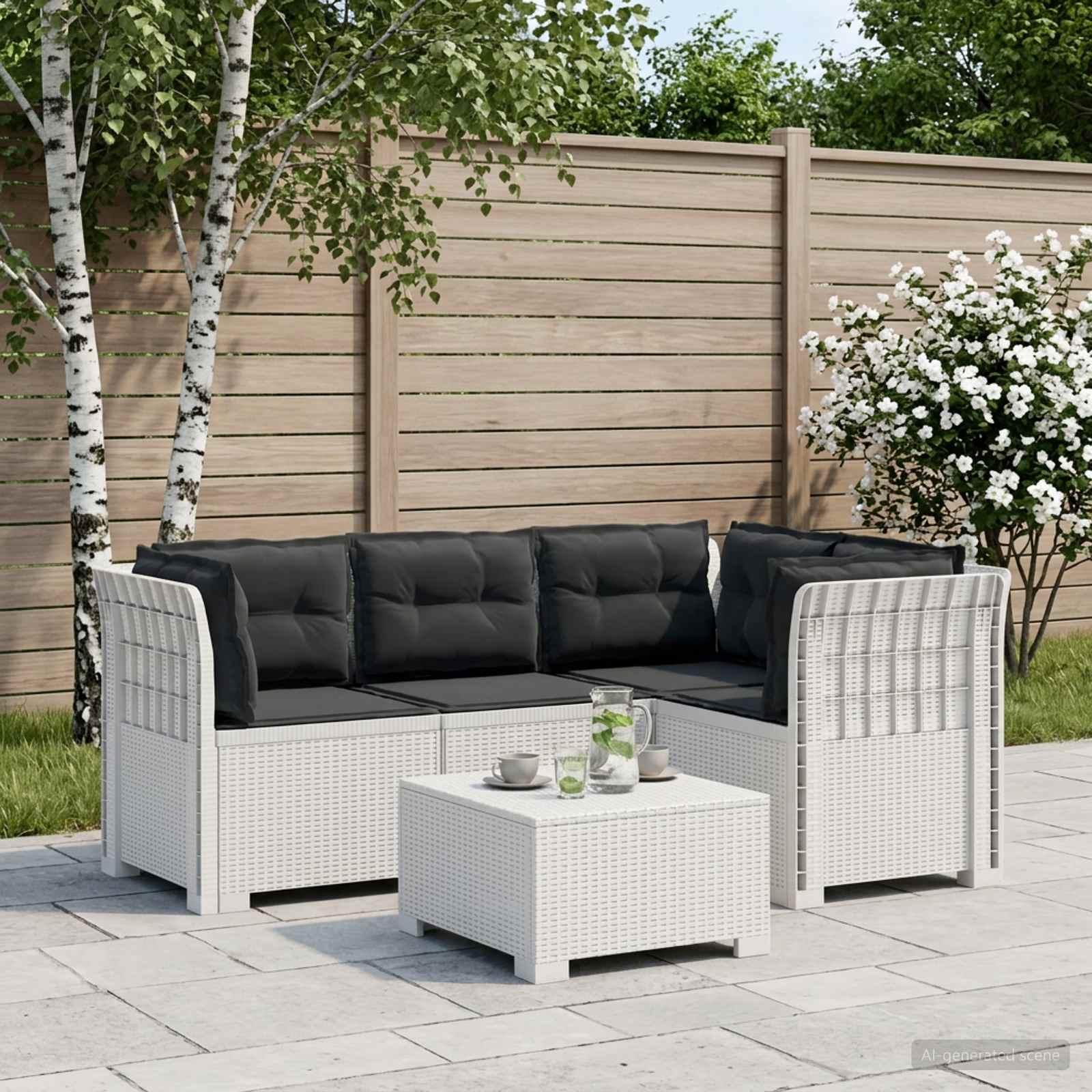 4-personers havesofa loungesæt i rattan-look PP med puder - hvid/antracit