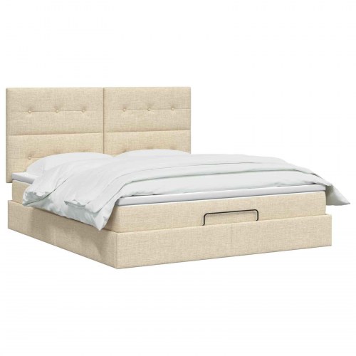 Ottoman seng med madras 140 x 200 cm cremefarvet stof