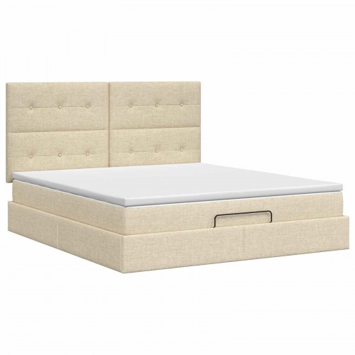 Ottoman seng med madras 140 x 200 cm cremefarvet stof