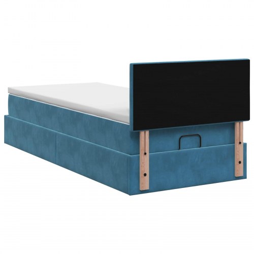 Ottoman seng med madras og LED mørkeblå 100 x 200 cm velour