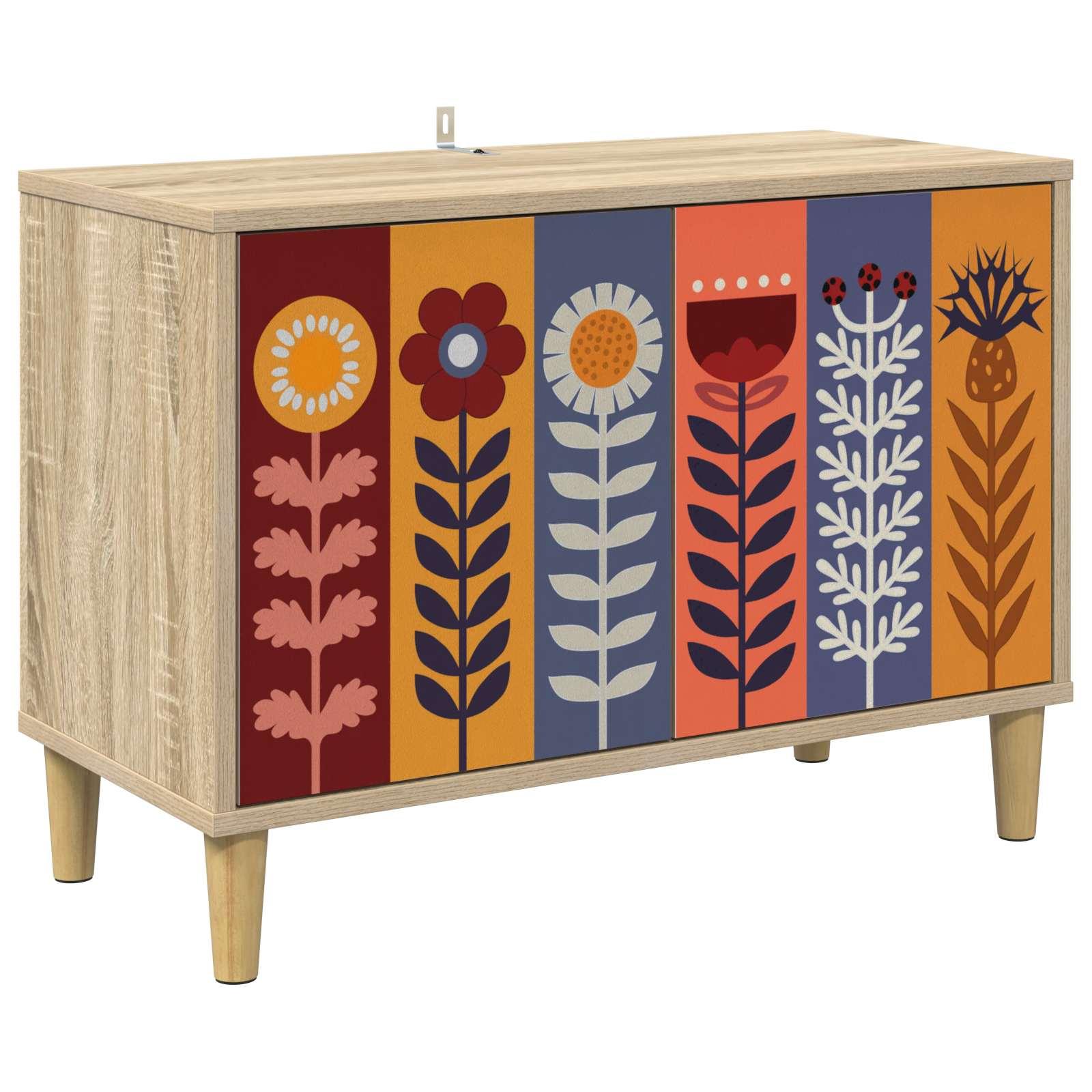 TV-skab ESSEN 69 x 33 x 50 cm i sonoma-eg med dekorativt blomstermønster