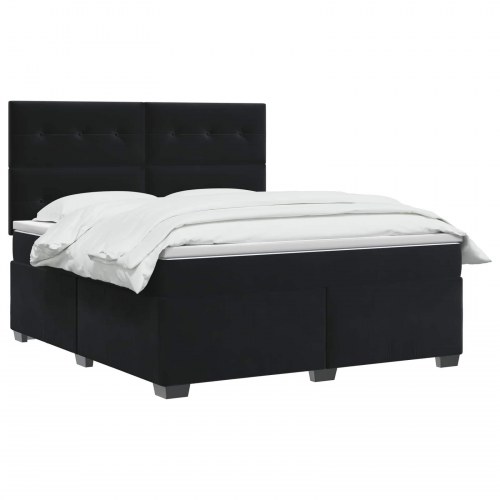 Boxmadras seng med topmadras og justerbart hovedgærde 140 x 190 cm - sort fløjl