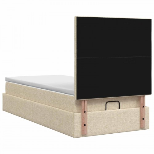 Ottoman seng med madras og LED cremefarvet 100 x 200 cm stof