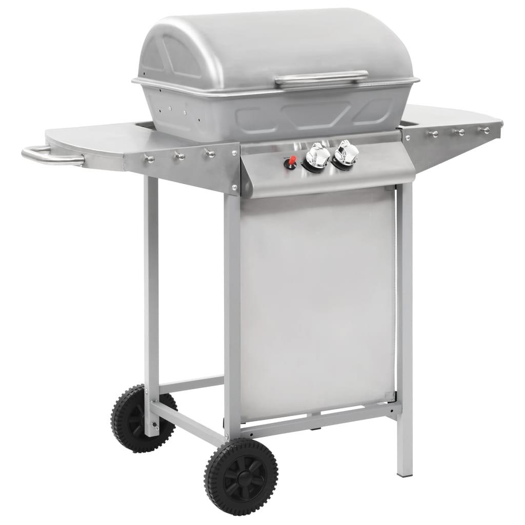 Gasgrill med 2 madlavningszoner rustfrit stål sølvfarvet