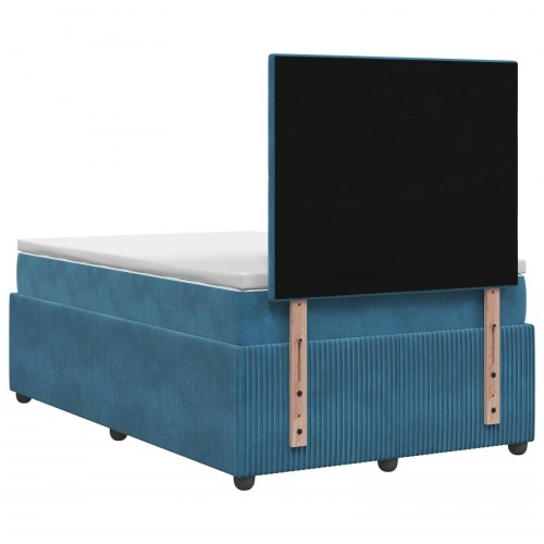 Boxmadras seng med topmadras og hovedgærde 120 x 190 cm - blå fløjl