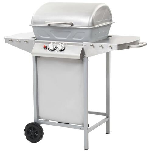 Gasgrill med 2 madlavningszoner rustfrit stål sølvfarvet