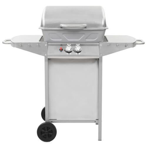 Gasgrill med 2 madlavningszoner rustfrit stål sølvfarvet