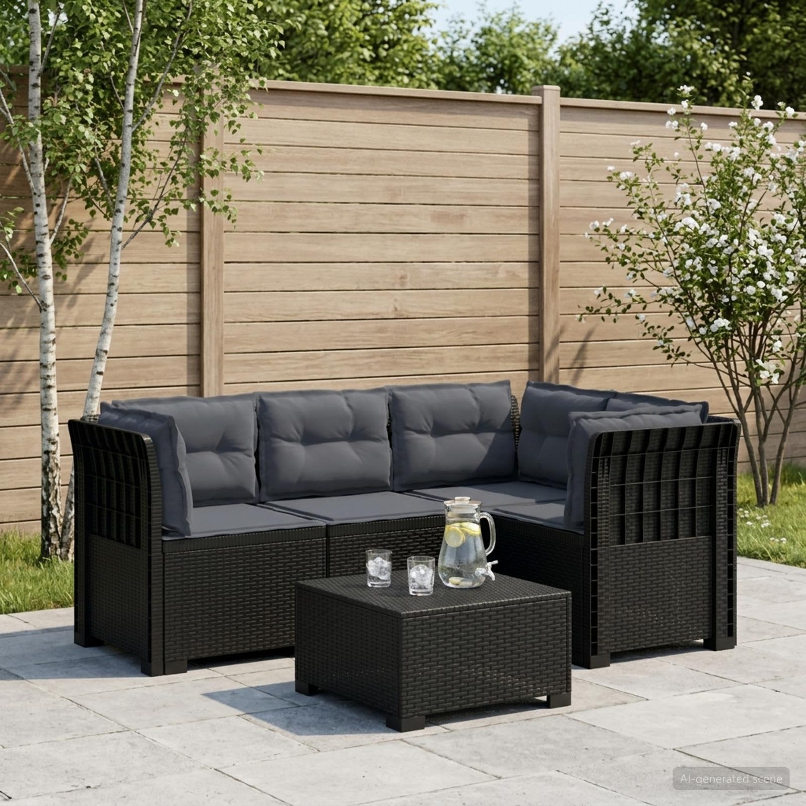 4-personers havesofa loungesæt i rattan-look PP antracit