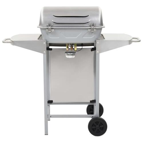 Gasgrill med 2 madlavningszoner rustfrit stål sølvfarvet