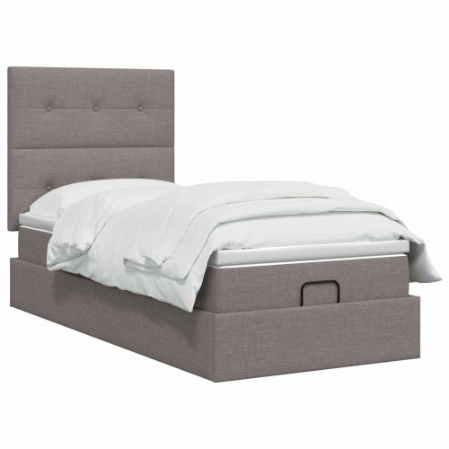 Ottoman seng med madras og LED 90 x 200 cm gråbrun stof