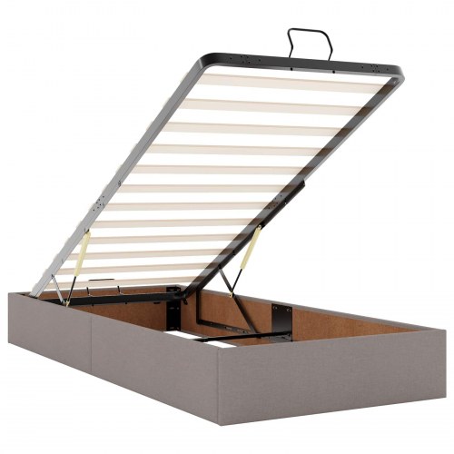 Ottoman seng med madras og LED 90 x 200 cm gråbrun stof